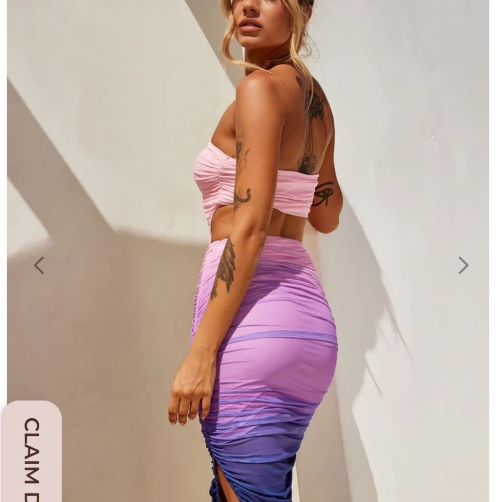 Strapless Ombre Ruched Bodycon Dress - Pink to Blue - Picture 2 of 4